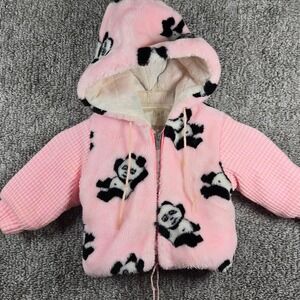 Frost Fighter Vintage - Panda Bear Jacket Hooded Pink Fleece- Kids Size‎ 2T